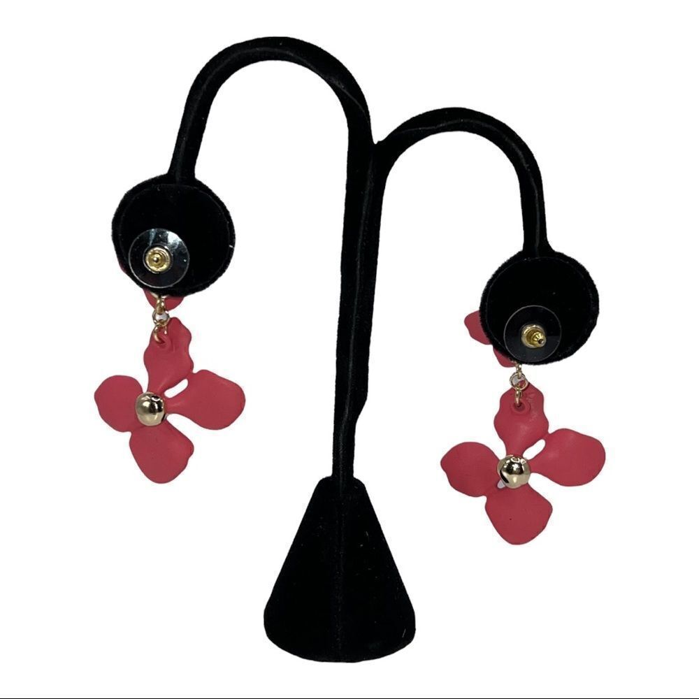 RACHEL Rachel Roy Gold-Tone Pink Crystal Double Flower Statement Earrings New - Picture 4 of 7